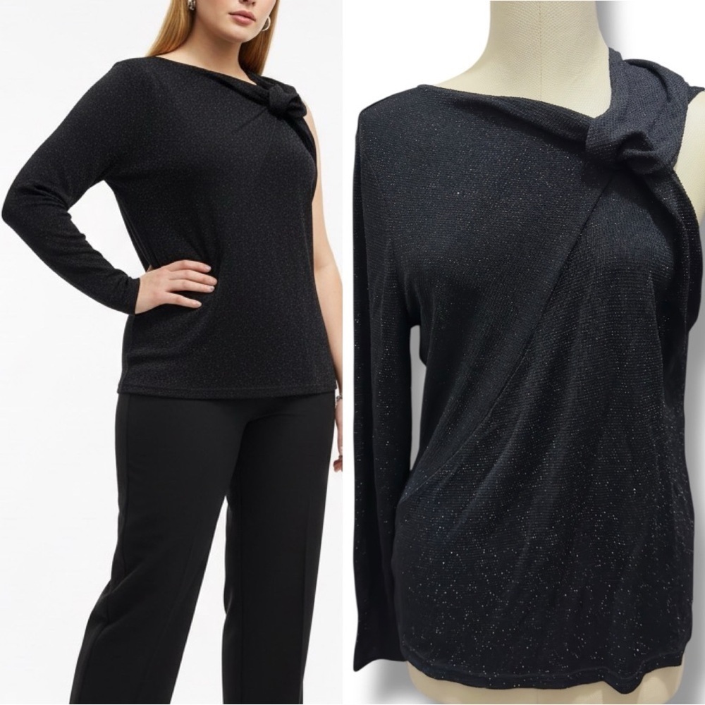 Halogen | NWOT Black Metallic One-Shoulder Knot Top (size 1/L)